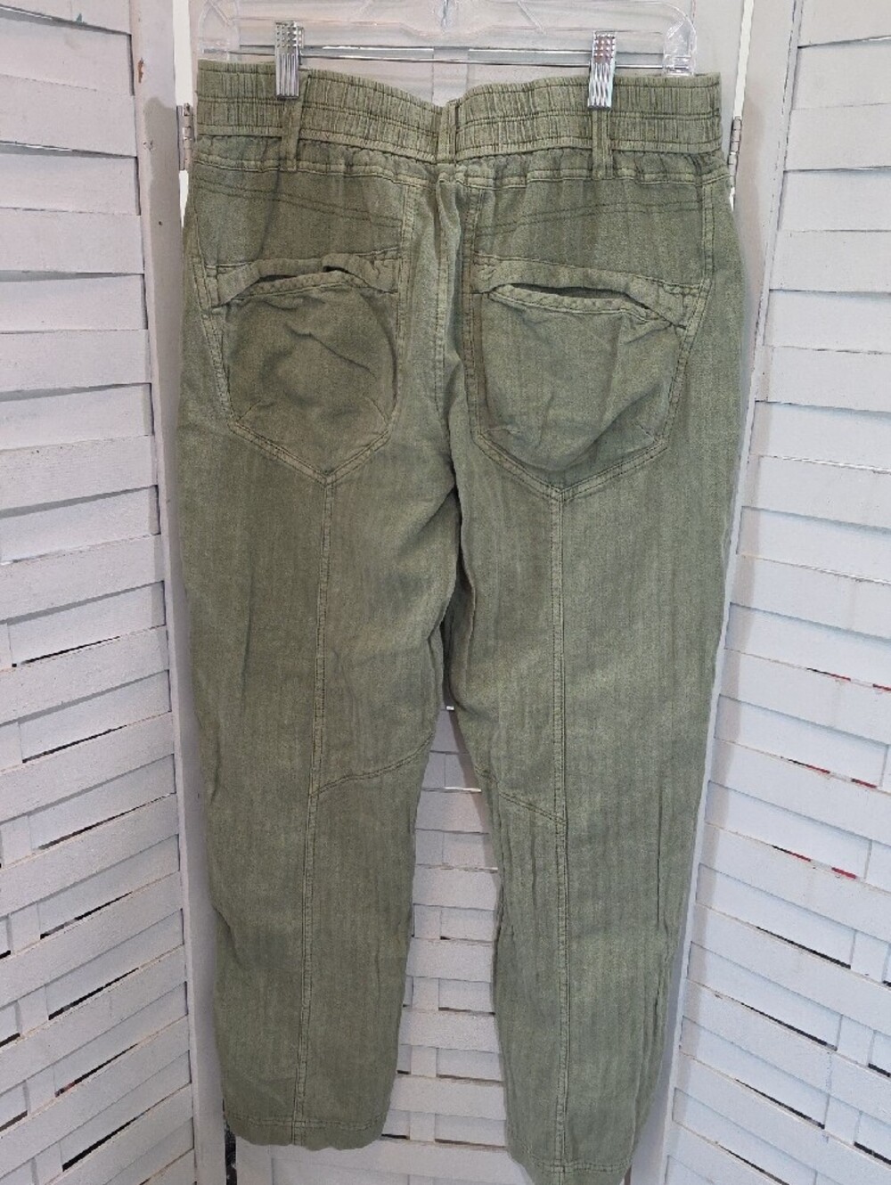 Free People Olive Green Casual Utility Linen Blend Button Fly Pants Size Medium - Picture 4 of 4